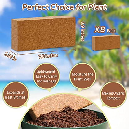 Riare 8pcs Organic Coco Coir Bricks Soil Blocks- 100% Natural Compressed Coco Peat Brick Coconut Fiber Substrate with Low EC& pH Balance, High Expansion Coco Coir Pith Coconut Husk for Garden - color: Pack of 8