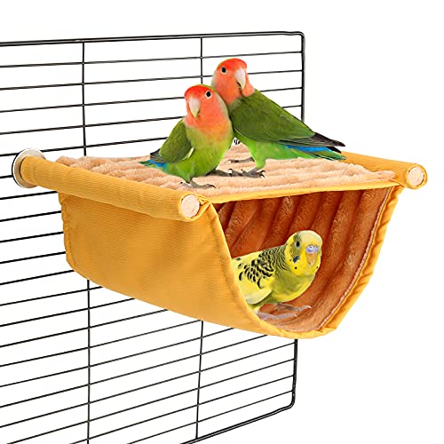 BWOGUE Winter Warm Bird Nest Bed Hanging Hammock Snuggle Hut Parrot House Tent Toy Bird Cage Perch for Parakeet Budgies Cockatiels Lovebird Cockatoo Finch Hamster Chinchilla Guinea Pig(Medium, Yellow) - color: Yellow, size: Medium (9"x7.2")