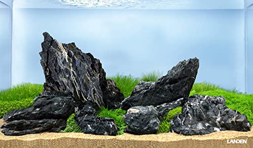 LANDEN Dark SEIRYU Stones Natural Rocks(17lbs, 3~11 inches,7-8pcs) for Aquarium, Paludarium, Terrariums, Landscaping Rocks, Decorative Aquarium Rocks - size: 08 Dark Seiryu Stones(3-11inch,17lbs)