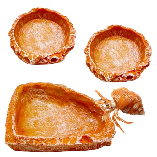 3 Pack Reptile Water Dish and Food Bowls, Reptile Rock Bowl for Bearded Dragon Lizard Frog Gecko Tortoise Hermit Crab (Orange) - color: Orange - 3 Pack Bowls