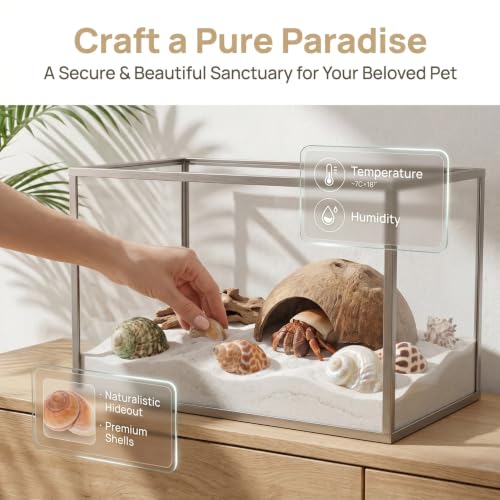 SHINEOFI Coconut Shell Hideout with 8 Large Hermit Crab Seashells Natural Reptile Shelter Small Pet Hide Cave for Aquarium Turtle Rest Hut and Lizard Habitat Decor