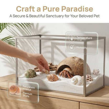 SHINEOFI Coconut Shell Hideout with 8 Large Hermit Crab Seashells Natural Reptile Shelter Small Pet Hide Cave for Aquarium Turtle Rest Hut and Lizard Habitat Decor