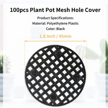 Bivethoi 100pcs Plant Pot Mesh Hole Cover Bonsai Drainage Mesh Insert, Flower Pot Hole Mesh Pad Bottom Grid Mat, Round Mesh Screen Pot Bottom Gasket for Garden Prevent Soil Loss (1.8" / 45mm, Black) - color: Black, size: 100pcs