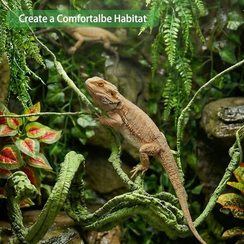 Reptile Vines, Reptile Plants for Bearded Dragon Tank Accessories, Chameleon Cage Accessories, Flexible Jungle Climbing Vines, Terrarium Fake Plants Habitat Decor for Chameleon, Lizards, Gecko, Snake