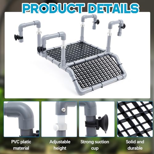 Chunful Adjustable X-Large Turtle Basking Platform, 19″ Wider Hanging Turtle Dock, DIY Ramp with PVC Pipes and Suction Cups Basking Area for Aquarium Tank 40/50/65/75/90 Gallon, Tank Accessories - style: Classic