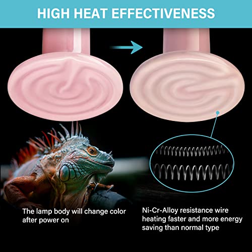 Simple Deluxe 150W Mini Ceramic Heat Emitter Reptile Heat Lamp Bulb No Light Emitting Brooder Coop Heater for Amphibian Pet & Incubating Chicken, 2 Pack, Pink - color: Pink, style: 150W