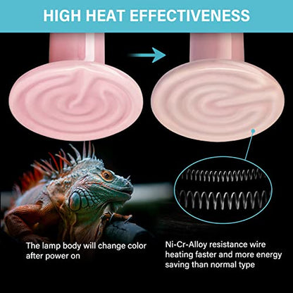 Simple Deluxe 150W 2-Pack Ceramic Heat Emitter Reptile Heat Bulb No Light, LCD Digital Aquarium Thermometer, for Reptile Amphibian, 2 Pack, Pink - color: Pink