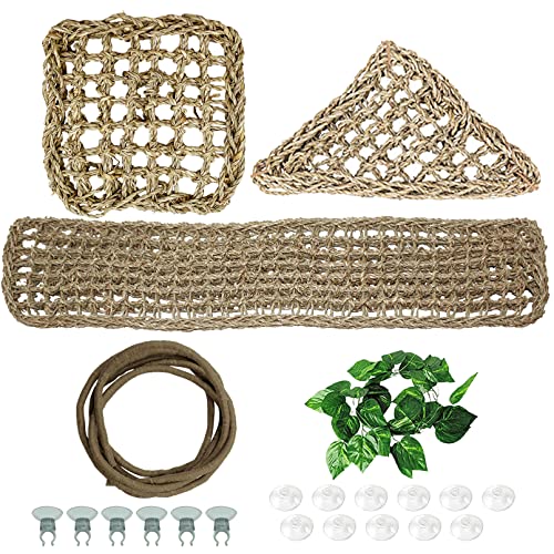 Tfwadmx Bearded Dragon Hammock Lizard Lounger Natural Seagrass Fiber Reptile Climbing Toys Jungle Climber Vines Decor for Hermit Crabs Geckos Snakes
