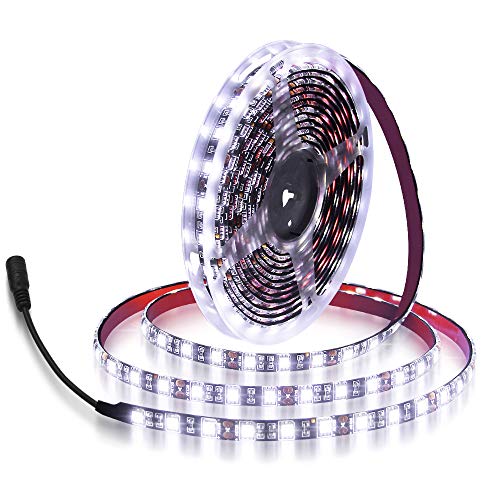 ALITOVE 16.4ft 5050 SMD Black PCB 12V White LED Strip Light Flexible Rope Lights 5M 300 LEDs LED Tape Light Waterproof IP65 DC for Home Garden Commercial Area Lighting(Without Power Supply)
