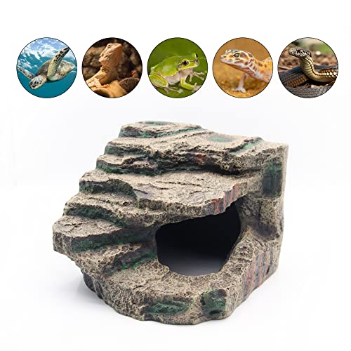 Turtle Basking Platform Habitat Hiding Cave Reptile Habitat Climbing Resin Fish Tank Aquarium Ornament for Lizards, Frogs, Snakes,Chameleon
