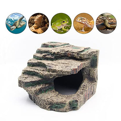 Turtle Basking Platform Habitat Hiding Cave Reptile Habitat Climbing Resin Fish Tank Aquarium Ornament for Lizards, Frogs, Snakes,Chameleon