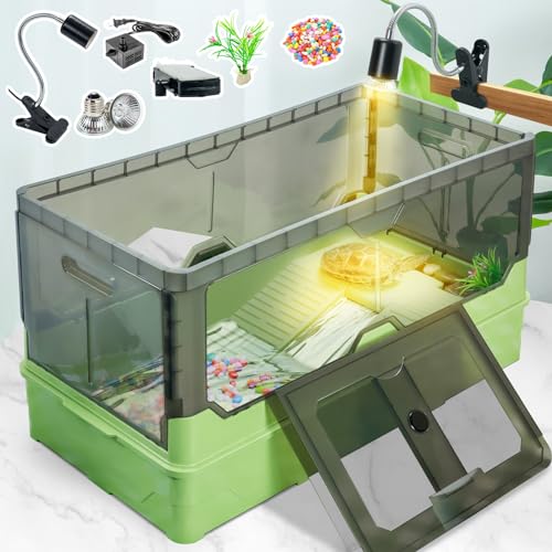 18.1x9.9x9.1Turtle Tank Kit with Heat Lamp Filter and Wheels Aquatic Turtle Habitat and Aquarium for Small Turtles Hermit Crabs and Frogs Featuring Escape Proof Design and Easy Move Mobility Green - color: Green, size: 18.1x9.9x9.1 Inch