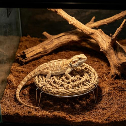 Bearded Dragon Bed Large 7.3" Woven Reptile Hammock with Metal Legs Elevated Reptile Basking Platform Space-Saving Removable Lounger Habitat Decor