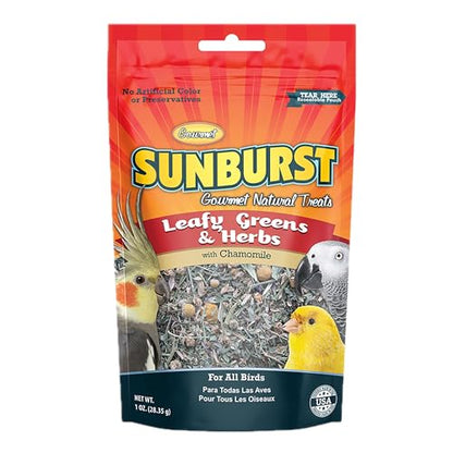 Higgins 6 Pack of Sunburst Leafy Greens & Herbs Gourmet Treats for All Birds, 1 Ounce Per Pack