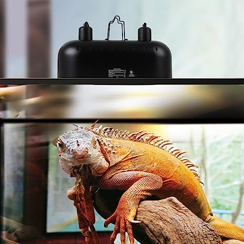 DXOPHIEX 15 inch Dual Reptile Light Fixture, Max 150W Dual Reptile Heat Lamp Fixture with 100W UVA UVB Sun Light & Ceramic Heat Emitter,Double Dome Lamp for Terrarium and Tortoise Habitat - size: 15inch with UVA UVB sun lamp and CHE bulb