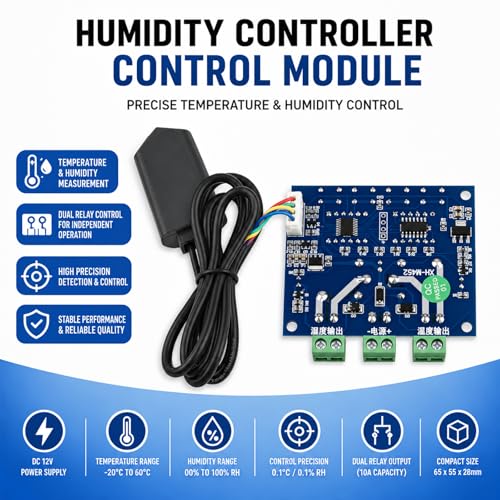 2 Packs Humidity Controller Digital Thermostat Hygrometer Control Module for DIY Furnace humidifier Upgrades and Incubation DC 12V Dual Relay Output 10A LED Display XH-M452