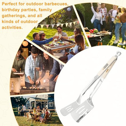 M METERXITY Spatula Tongs, 13.4 Inch 304 Stainless Steel Anti-Scald Extended Serrated Multifunctional Flipper Grill Clamp for Cooking/Barbecue, Kitchen Cooking Tong [White Handle, Silver Tone] - color: White Handle, Silver Tone