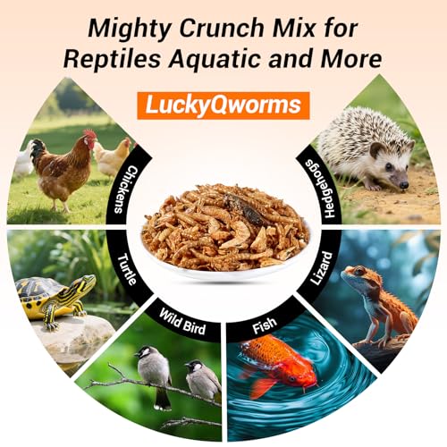 Mighty Crunch Mix Aquatic Turtle Food - 1 Lbs Resealable Bag of High Protein Insect Blend, Dried Mealworms, River Shrimp, Crickets - for Turtles, Reptiles & Amphibians, Chicken, Birds