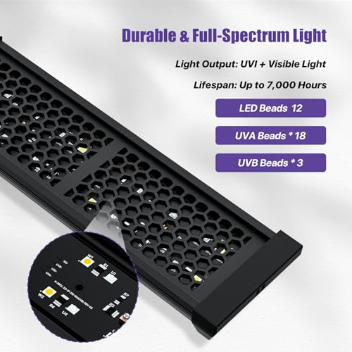 12 Inch LED Reptile Light Bar UVB 10.0, Ultra-Slim Aluminum UVA Basking Lamp with Timer & Dimmer, Even Light Output for Terrariums, Bearded Dragons and Turtles - size: 12 inches