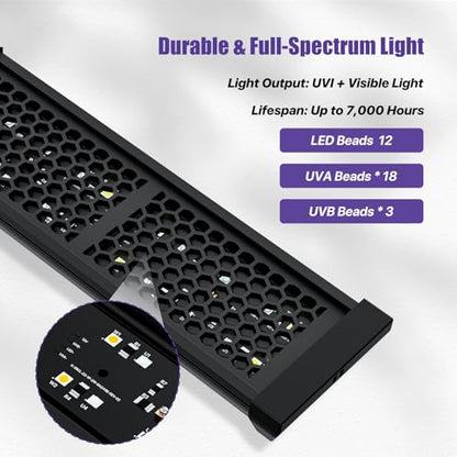 12 Inch LED Reptile Light Bar UVB 10.0, Ultra-Slim Aluminum UVA Basking Lamp with Timer & Dimmer, Even Light Output for Terrariums, Bearded Dragons and Turtles - size: 12 inches