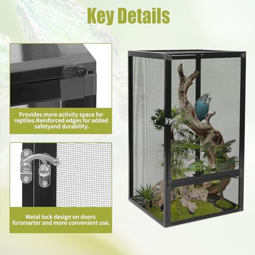 Terrarium,Reptile Cage, Chameleon Enclosure, Reptile Enclosure- 17.72" L×17.72" W×31.50" H,Snake Cage with Escape-Proof Lock, for Lizards/Snakes/Spiders, Portable Habitat for Indoor/Outdoor Use
