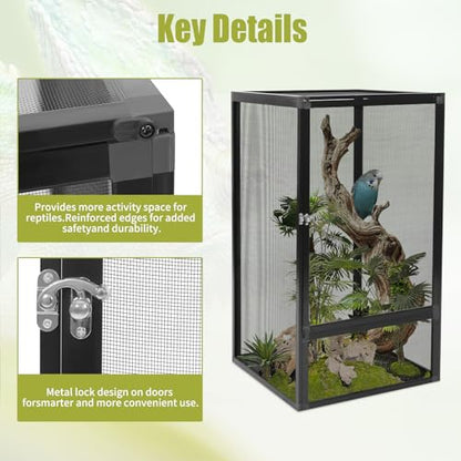 Terrarium,Reptile Cage, Chameleon Enclosure, Reptile Enclosure- 17.72" L×17.72" W×31.50" H,Snake Cage with Escape-Proof Lock, for Lizards/Snakes/Spiders, Portable Habitat for Indoor/Outdoor Use