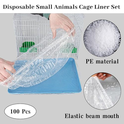 BNOSDM 100 PCS Rabbit Cage Liners Disposable Guinea Pig Cage Liner Hamster Tray Liner Plastic Small Animals Bedding Waste & Litter Pan Bag Universal Toilet Film for Bunny Hedgehog Ferret Rat - color: Transparent-100 Pcs