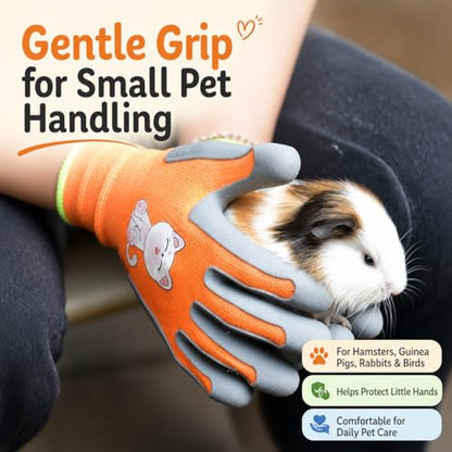 Kids Hamster Anti-bite Gloves,Small Pet Scratch Proof, Children Gardening Gloves,3 Pairs with Cute Print - size: S AGE>10