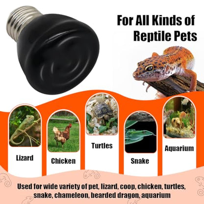 Mini Reptile Heat Lamp Bulb Ceramic Infrared Heat Emitter（4 Pack） E26/E27 Base, AC110V, for Pet Amphibian Snake, Turtle, Lizard, Chicken, Brooder Coop, No Light (50, Watts)