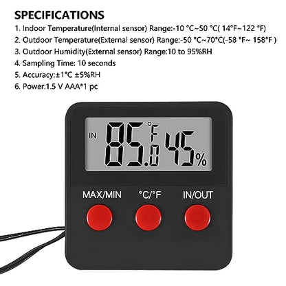 Digital Thermometer and Humidity Thermometers Indoor and Outdoor Digital Temperature and Hygrometer Gauge with Probe for Reptile Terrarium Thermometer Pet Keeping - color: 1PCS