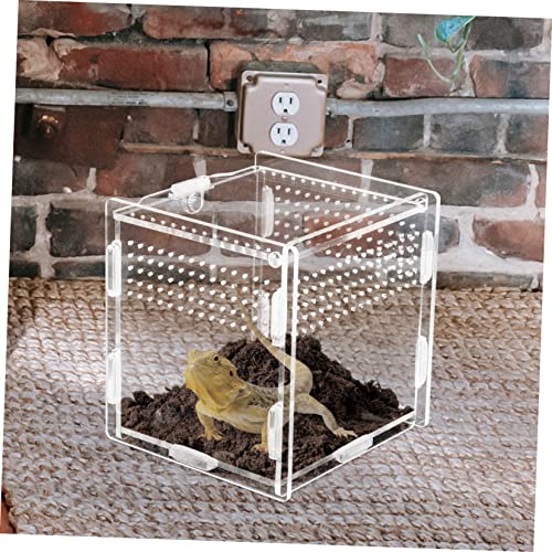 Acrylic Feeding Box for Reptiles Terrarium Kit Observation Window Easy Cleaning - size: 9.5x9cm