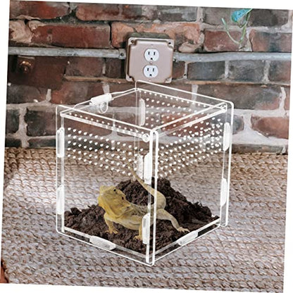 Acrylic Feeding Box for Reptiles Terrarium Kit Observation Window Easy Cleaning - size: 9.5x9cm