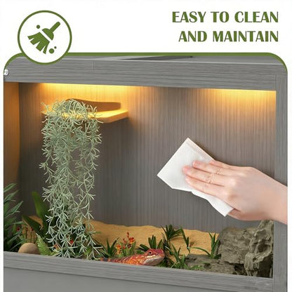 COCO DESIGN 45 Gallon Reptile Tank, Bearded Dragon Tank Reptile Enclosure with Mesh Top Fron, Integrated Sliding Lockable Doors with Storage Cabinet Large Habitat for Snake Tank Lizard Turtle