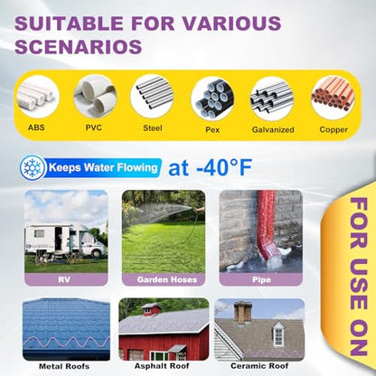 130FT Heat Tape for Water Pipes Roof and Gutters Heating Cable with 6ft Lighted Plug - style: 130 Feet
