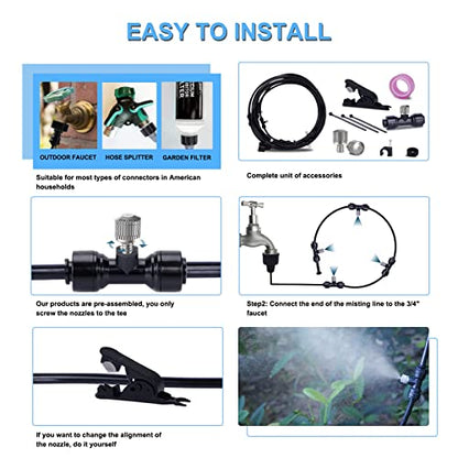 Fogalnd Patio Misting System : Outdoor Misting System 49ft Misting Cooling System with 16pcs 0.024" Orifice Thread Stainless Steel Misting Nozzle for Garden Greenhouse Gazebo - size: 0.024" Orifice/49FT