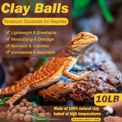ZeeDix 10 LBS Reptile Substrate Leca Balls - 100% Organic Expanded Clay Pebbles, Ideal Bioactive Terrarium Clay Balls Substrate for Reptile Terrarium Tank, Bearded Dragon, Tortoise, Gecko, Snake &Frog - color: 10LBS