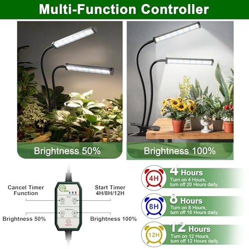 GooingTop Grow Light 100W 6000K, Super Bright White Desktop Clip Plant Lamp for Seedlings Succulents Seeds Starting Indoor Plants Growing,Bendable Gooseneck & Timer 4 8 12 H - size: 100Watts