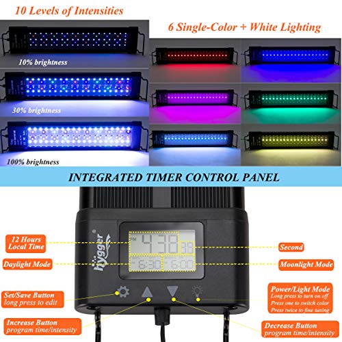 hygger Auto On Off LED Aquarium Light 24-30 Inches Dimmable 7 Colors Full Spectrum Fish Tank Light Fixture for Freshwater Planted Tank Build in Timer Daylight Moonlight & DIY Mode - size: 24"-30"