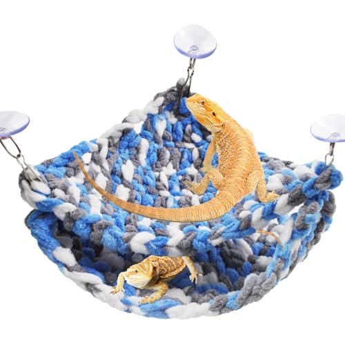 kathson Bearded Dragon Hammock Soft Double-Layered Reptile Hammocks Swing Hanging Bed with Suction Cups Hooks Tank Accessories Hammocks for Small Lizard Leopard Gecko Chameleon(Triangular) - color: Blue
