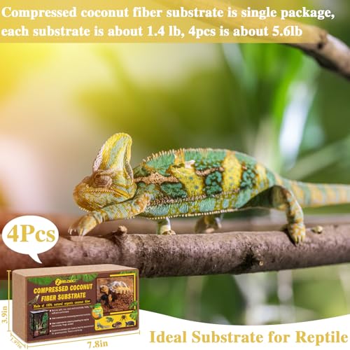 ZeeDix 4 Pack Coconut Fiber Substrate, 100% Organic Coconut Husk Coco Coir Brick Terrarium Bedding for Reptiles, Tortoise, Bearded Dragon, Leopard Gecko, Snake, Hermit Crabs, Frogs, Tarantula - color: 4pcs