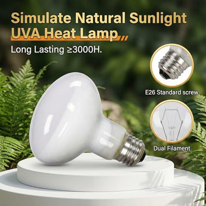 100W Reptile Heat Lamp, 2Pack Reptile Heat Lamp Bulbs, UVA Natural Daylight Reptile Basking Bulbs for Reptiles, Bearded Dragon, Lizard, Chicken, Turtle, Snake