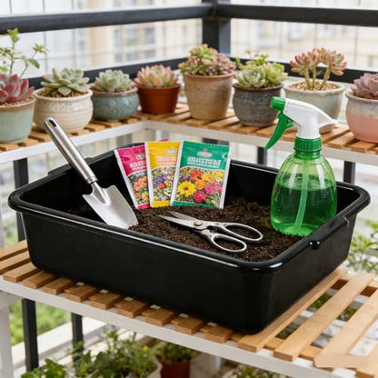 Pack of 3 Food Service Bus/Utility Tote Box with Lid, Plastic Restaurant Dish Tub, 13 L, Black