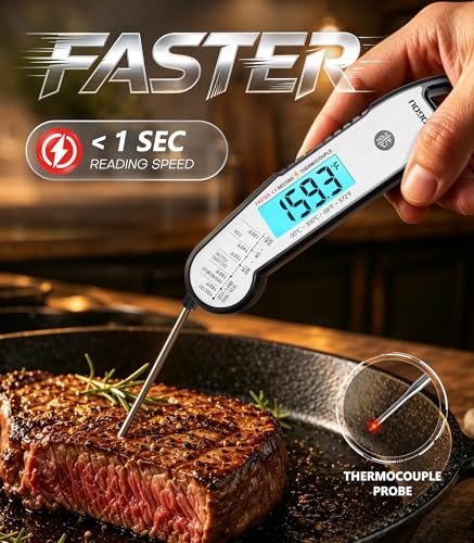 Atogou Professional Meat Thermometer Digital, Silver | <1 Sec Instant Read & ±0.5℉ Accuracy, IP67 Waterproof, Thermocouple Sensor Probe, for Kithchen, BBQ, Grill for Men Him Dad - color: Silver