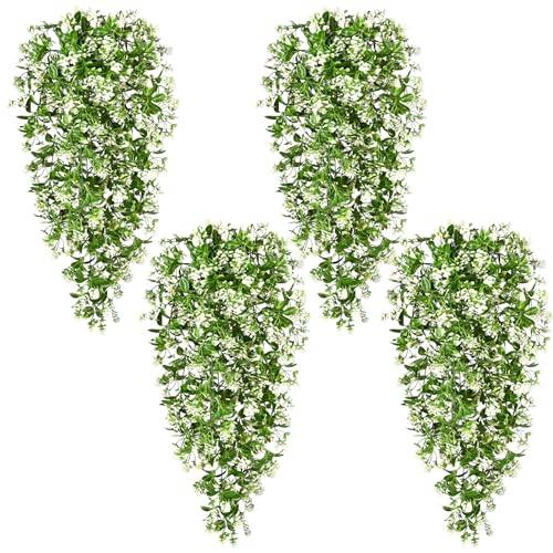 Waipfaru 4pcs Fake Hanging Plants, Artificial Hanging Flowers Faux Ivy Pothos Vines Greenery for Wall Home Bedroom Living Room Aesthetic Kitchen Office Aesthetic Kitchen Indoor Outdoor Decor - color: White Flowers, size: 4Pcs Plants