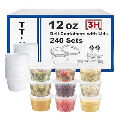 12 oz Food Storage Containers with Lids (240 Set/480 Piece) Small Deli Containers for Soup, Freezer Microwave Safe, BPA-Free Plastic, Stackable Snack Leakproof Leftover Organizers - size: 12 oz - 240 Sets