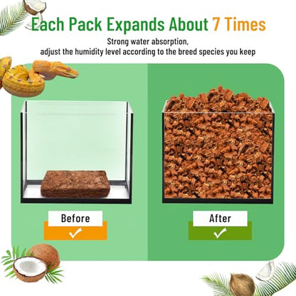 Riare 4 Pack Natural Coconut Chip Substrate for Reptiles- Compressed Coconut Husk Reptiles Bedding, Coco Husk Chip Terrarium Substrate for Snakes, Tortoises, Ball Python, Frogs, Bearded Dragon, Lizard - color: 4 pack