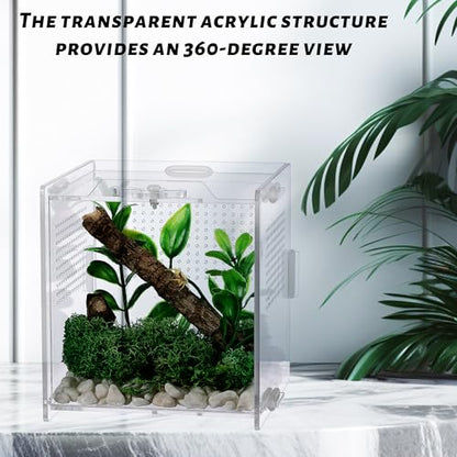 VERTUPET Jumping Spider Enclosure,2 Pack Insects Habitat,Small Arboreal Reptile Terrarium Acrylic Accessories Kit,Tarantula Enclosure Bug Cage for Frog,Crickets, Praying Mantis,Snails（4x4x4inch）