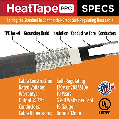 Radiant Solutions Company Heat Tape Pro - Self-Regulating Heat Cable - Long Term Ice Dam, Roofing, Gutter & Pipe Freeze Protection - 12 MM, 6 Watts Per Foot (250, 120 Volt) - style: 250 Feet