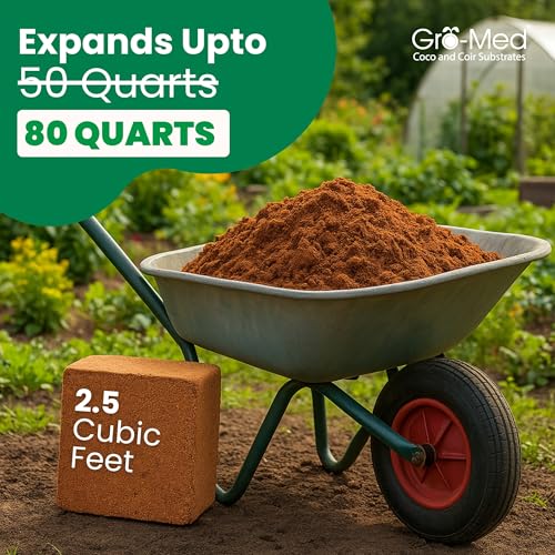 Gro-Med Coco Coir Brick 10 lbs – Expands to 80 Quarts – Enriched Organic Coconut Coir – Potting Soil for Indoor Outdoor Plants, Seed Starter, Vegetables, Mushrooms, Gardening Use - size: 1 Pack - NPK Enriched Coco Coir Block