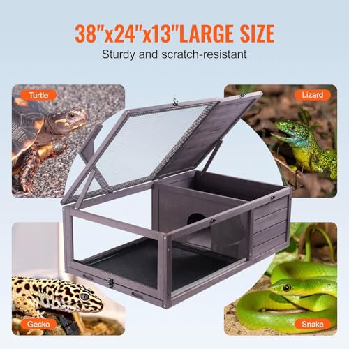Turtle Habitat Enclosure, Large Wooden Tortoise House for Indoor and Outdoor Use, Reptile Enclosure with Openable Roof & Secure Locking System (Nature)